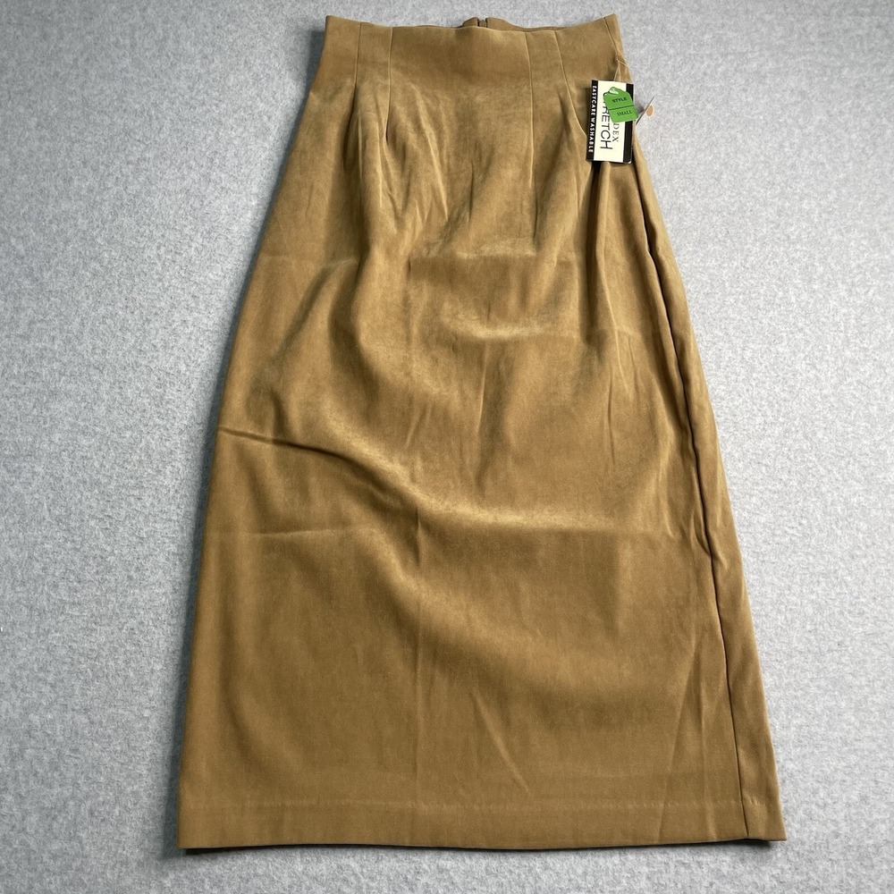 Vintage Joanna Stretch Skirt Women's Small Pleated Back Zip Slit. NWT Tan